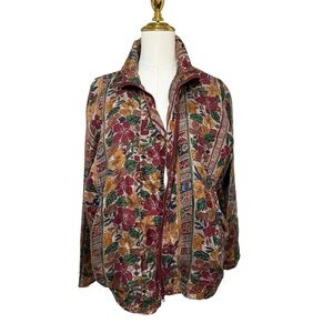 Vintage STUNT Sports Floral Silk Jacket Zip Front Lightweight Sz M